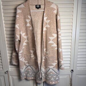 Frye XXL Southwestern Geo Print BEIGE Open Cardigan Sweater Soft Recycled Blend